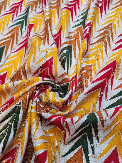 Pure Rayon Cotton with Multi Color zig zag print sequence Design