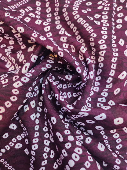 Redviolet Color Crepe with bandhani Print