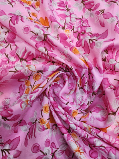 Pink Color Crepe with Floral Print