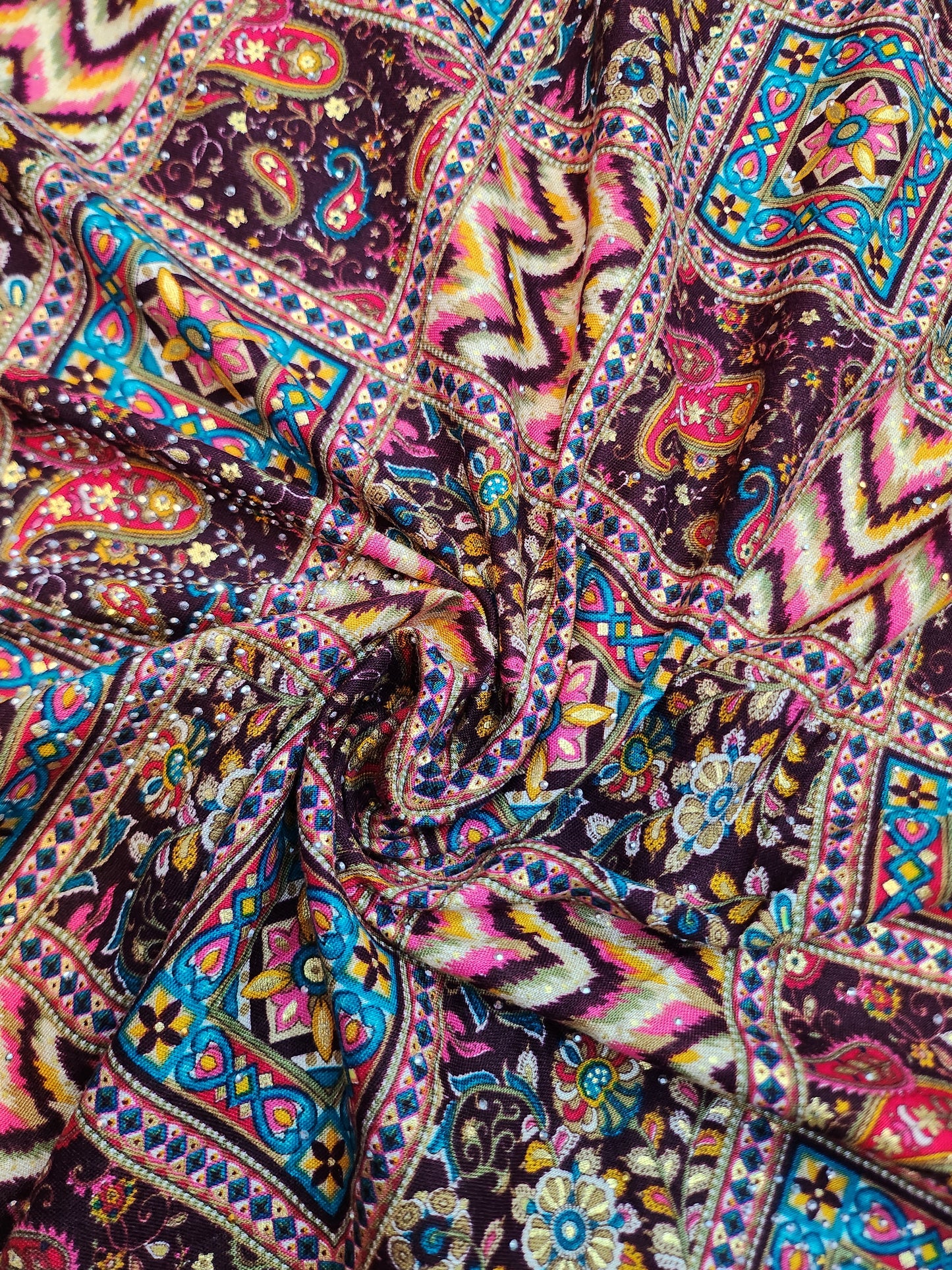 Pure Rayon Cotton with Multi Color Abstract Print & Swarovski work