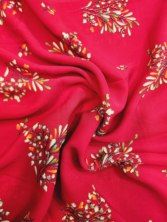 Red Color with floral printed Pure Georgette Fabric