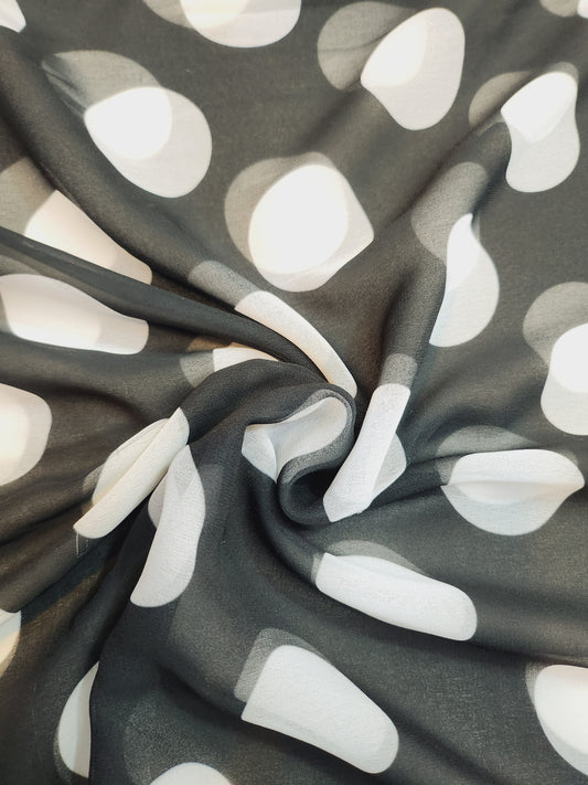 Black Color with white circle printed Pure Georgette Fabric