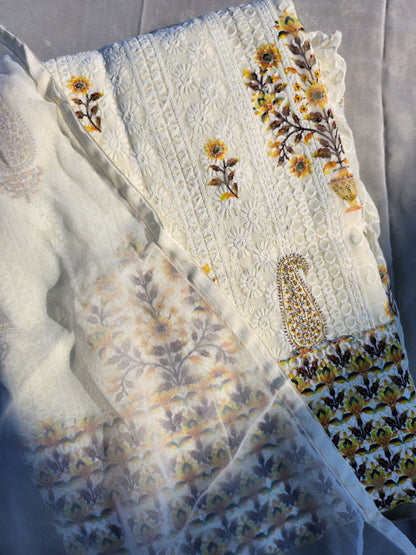 Georgette Suit Set Chikankari Work with Yellow Color Paisley Design & Floral design