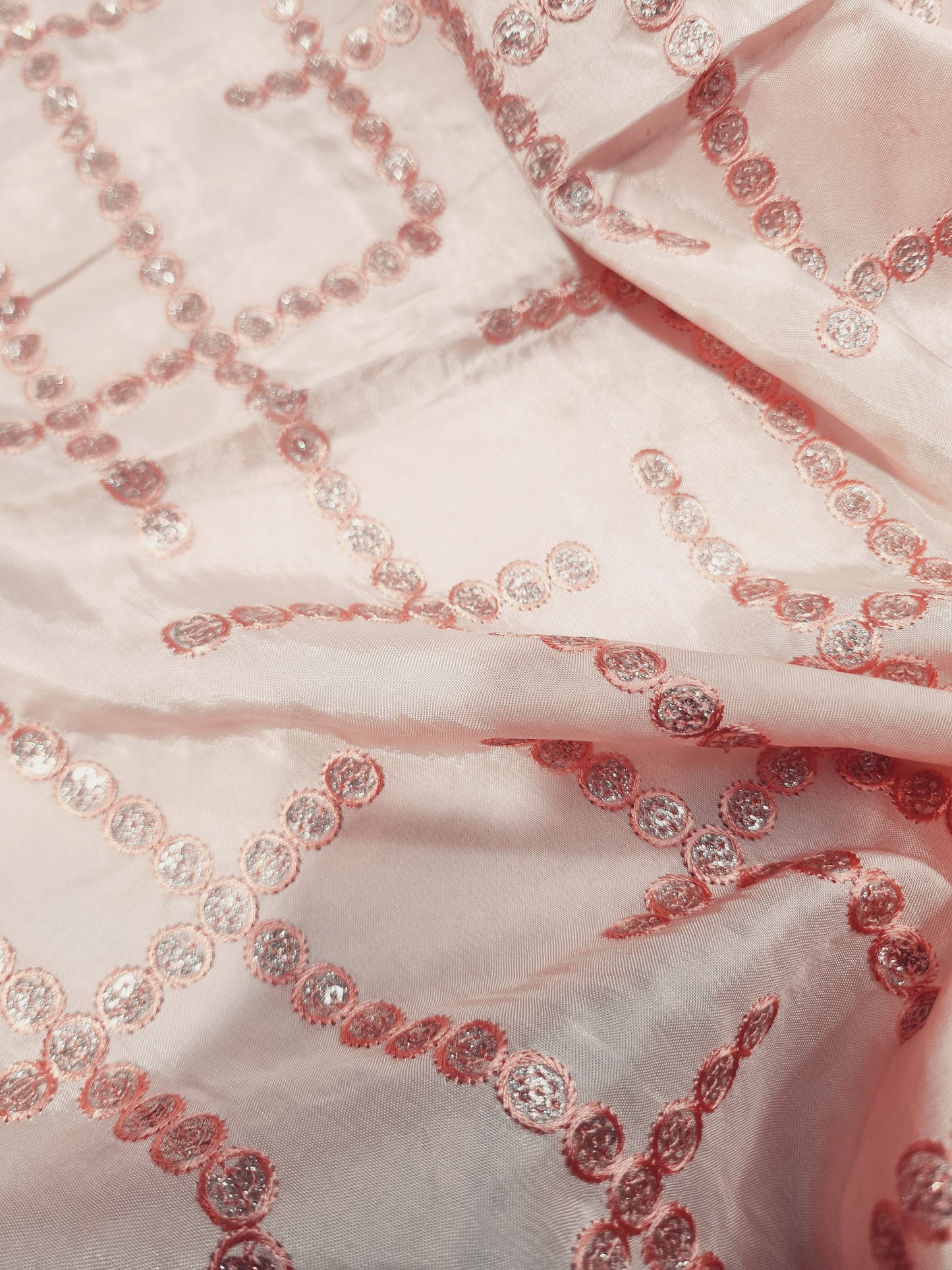 Pure uppada silk light salmon color with abstract sequence & thread work