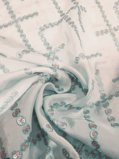 Pure uppada silk sky blue color with abstract sequence & thread work