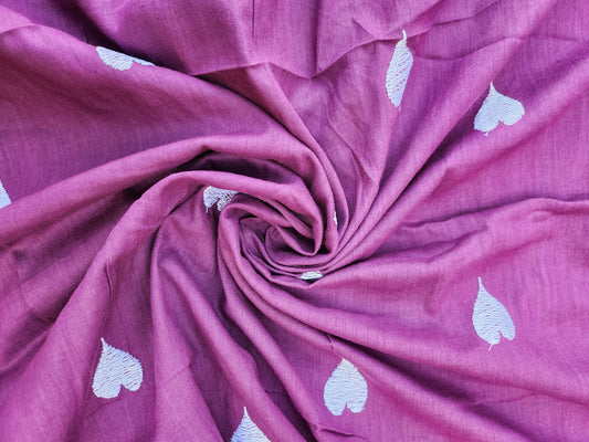 Purple Color Kora Cotton Embroidery with white Heart