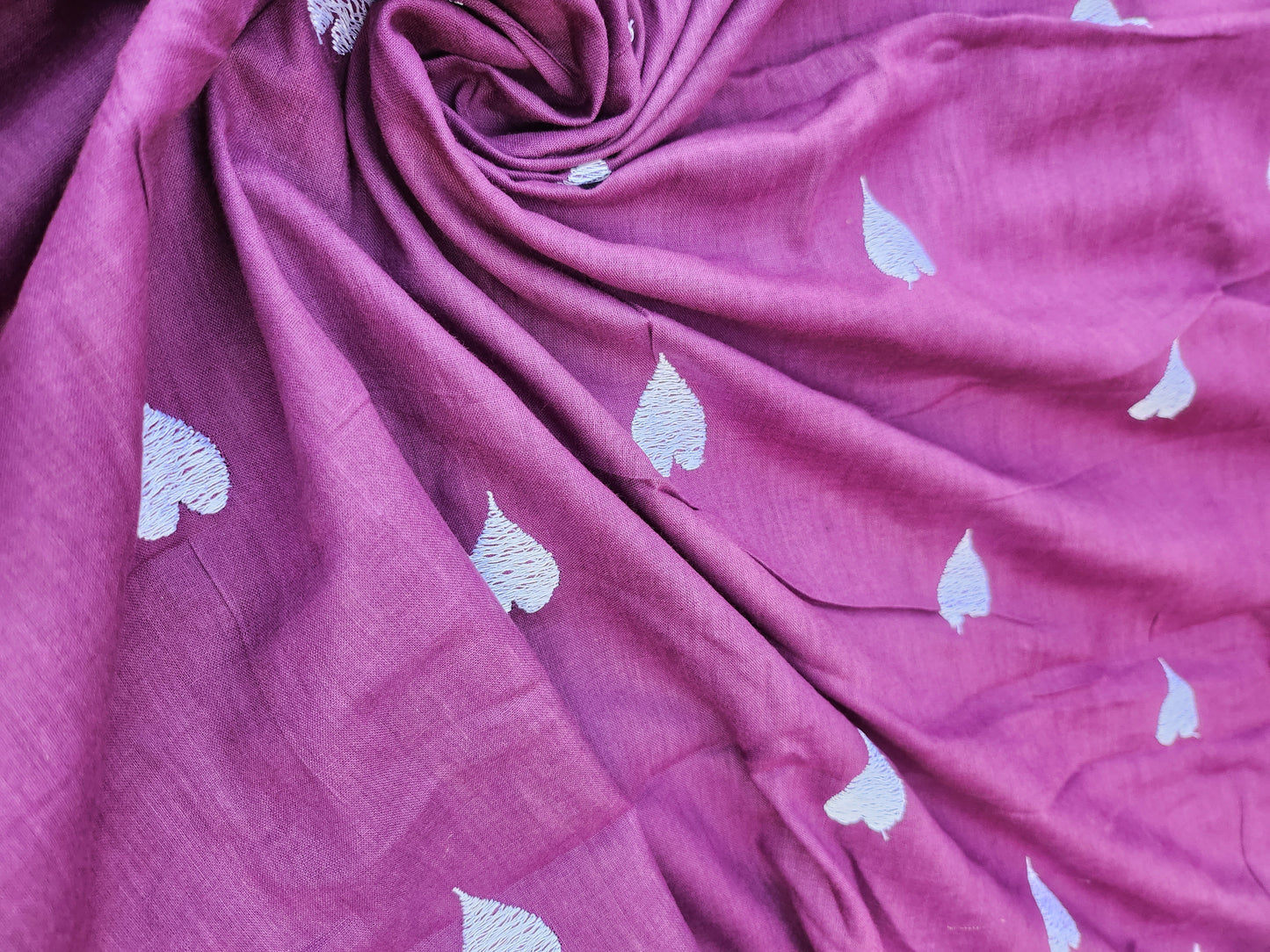 Purple Color Kora Cotton Embroidery with white Heart