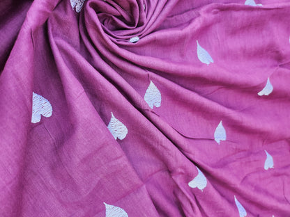 Purple Color Kora Cotton Embroidery with white Heart