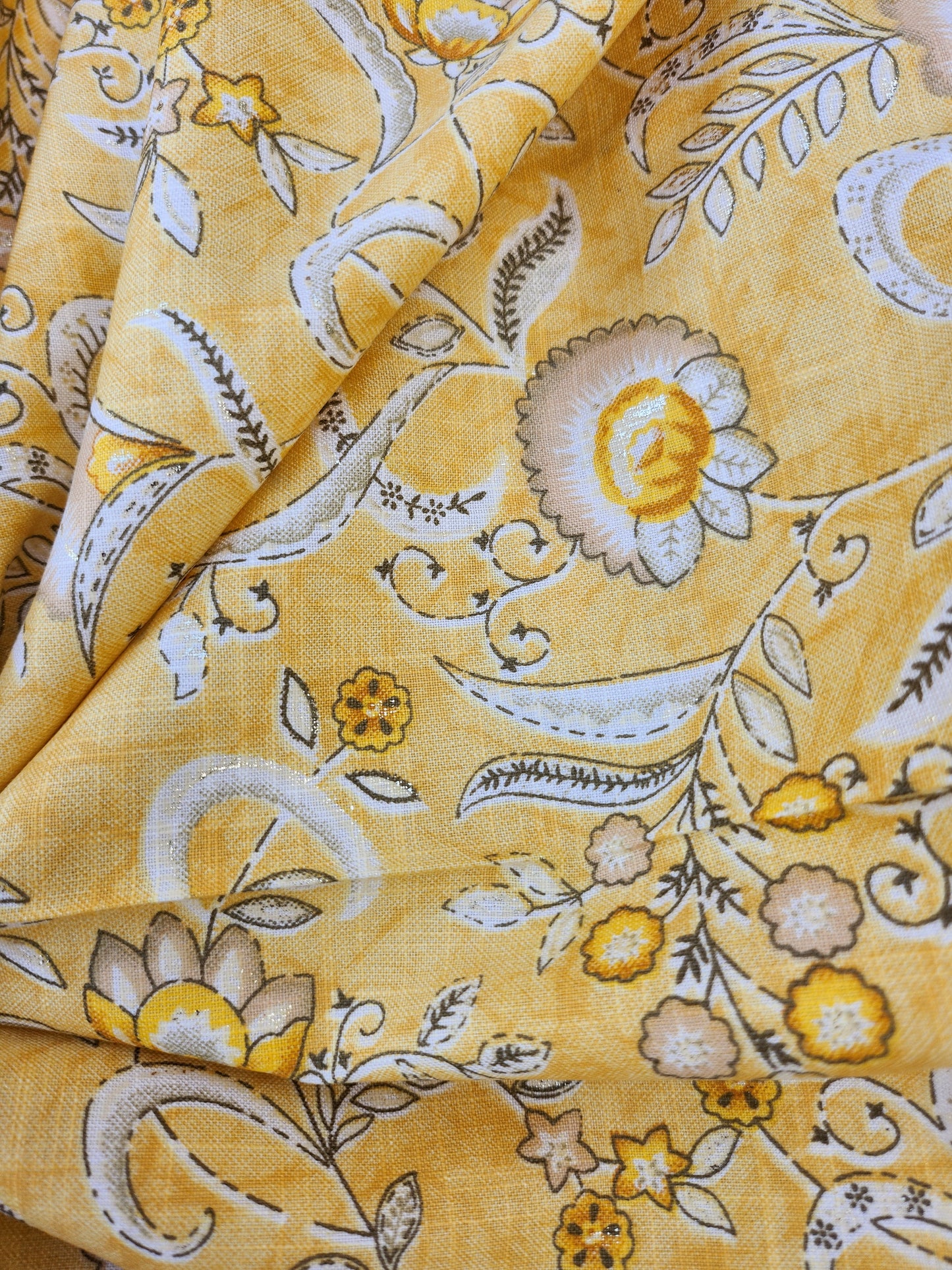 Pure Rayon Cotton Suit Set with Yellow Color Floral and Abstract design