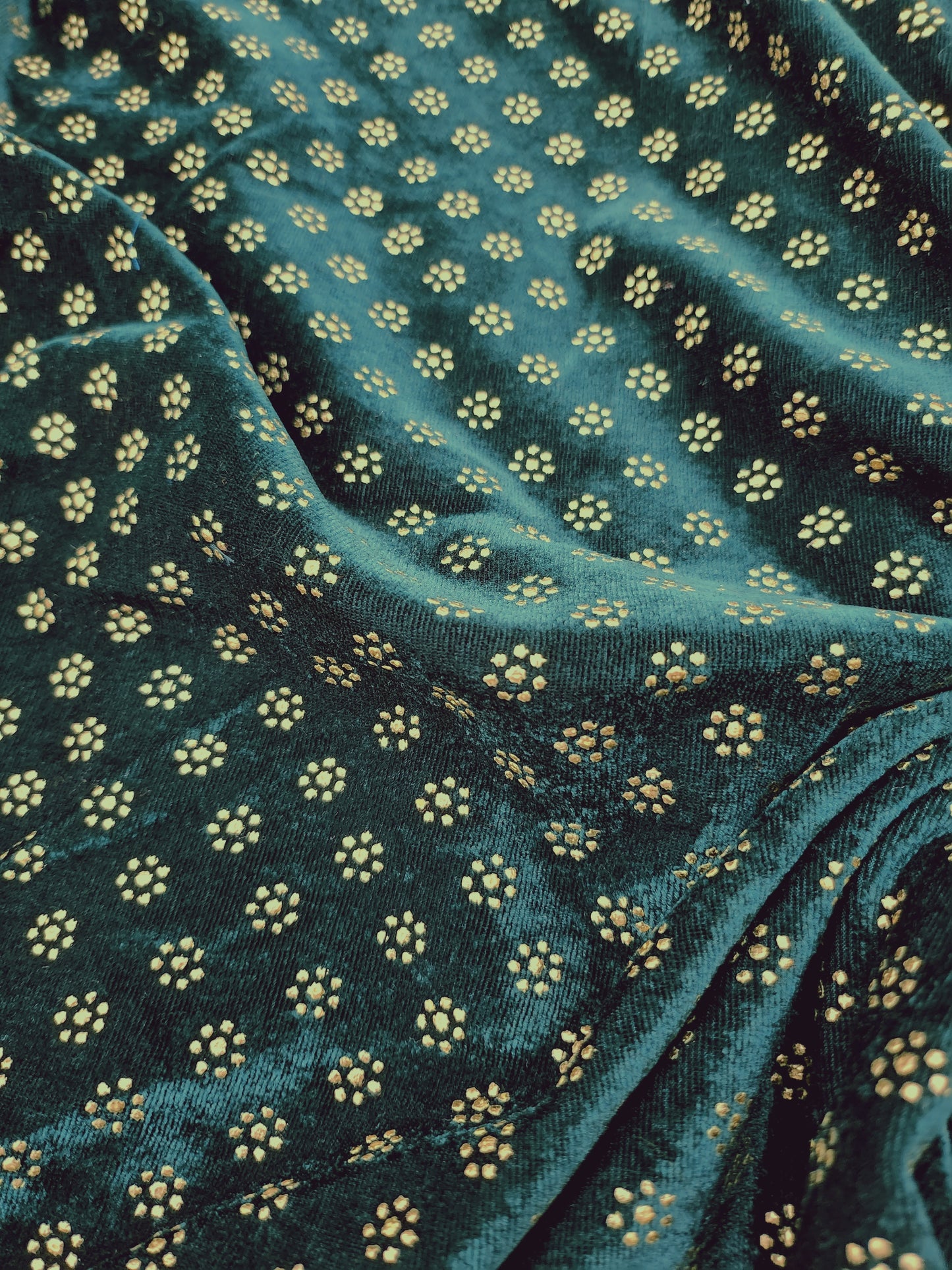 Pure Velvet 9000 Fabric in Bottle Green with Small Floral Butti