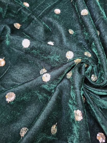 Pure Velvet 9000 Fabric in Bottle Green with Embossed Work