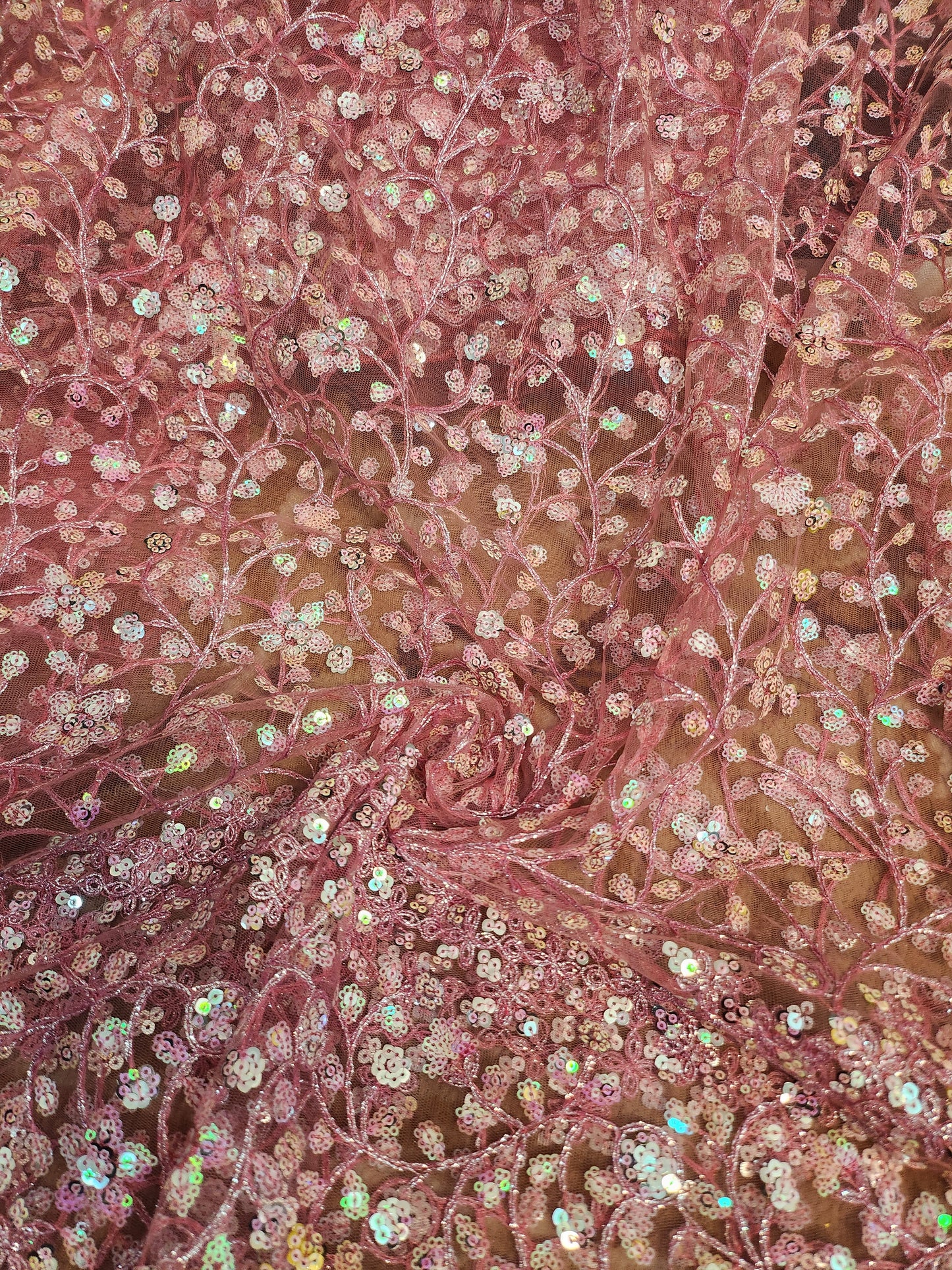 Net fabric old rose Color with floral pattern and sequence work