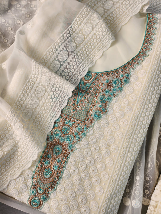 Pure Georgette chikankari suit with french knot work