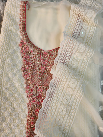 Pure Georgette chikankari suit with french knot work