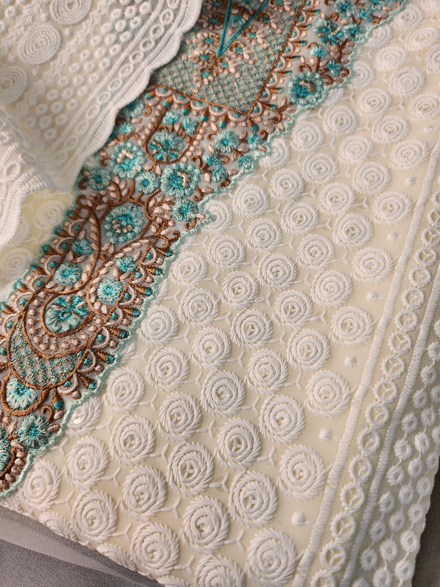 Pure Georgette chikankari suit with french knot work