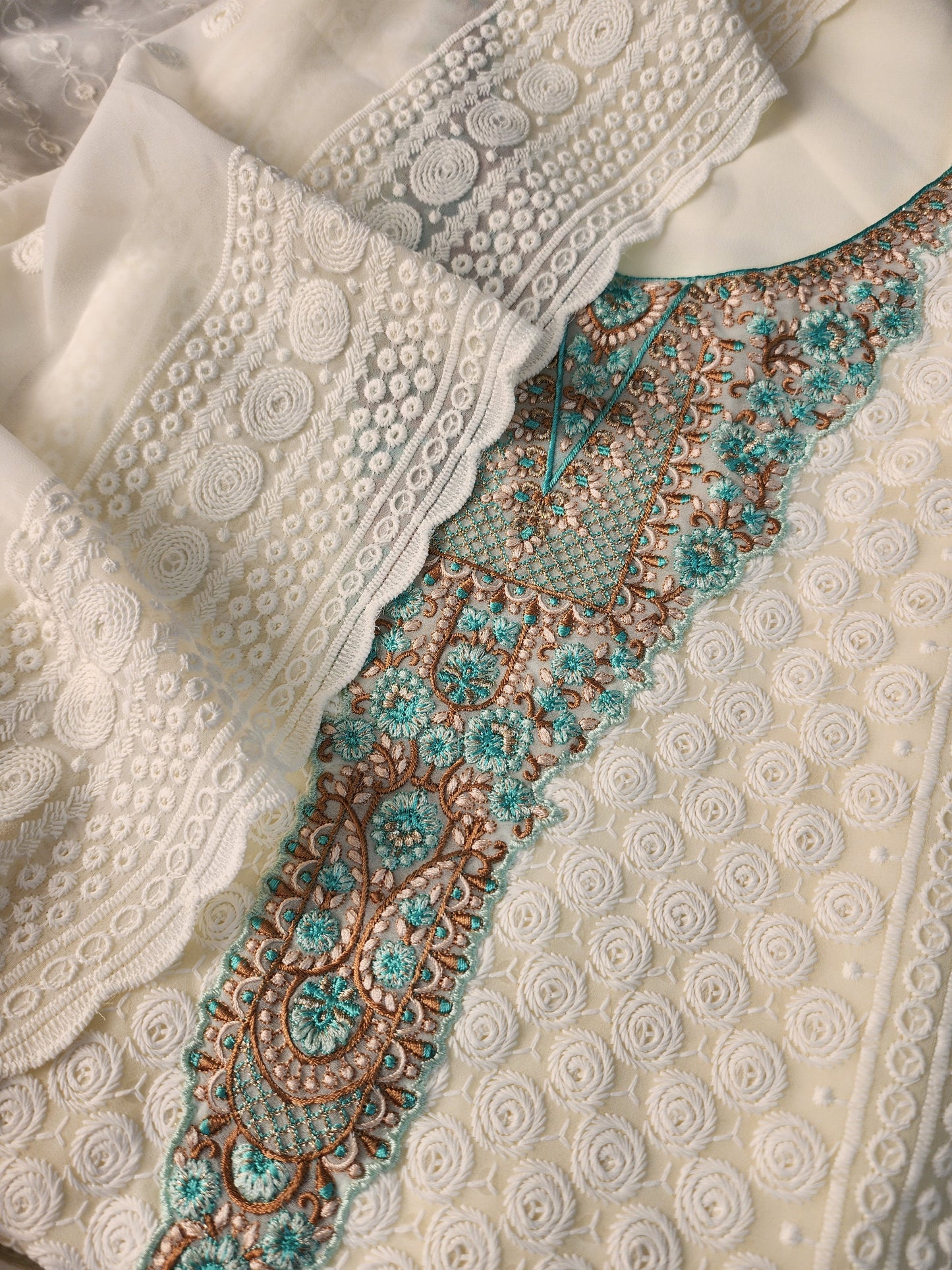 Pure Georgette chikankari suit with french knot work