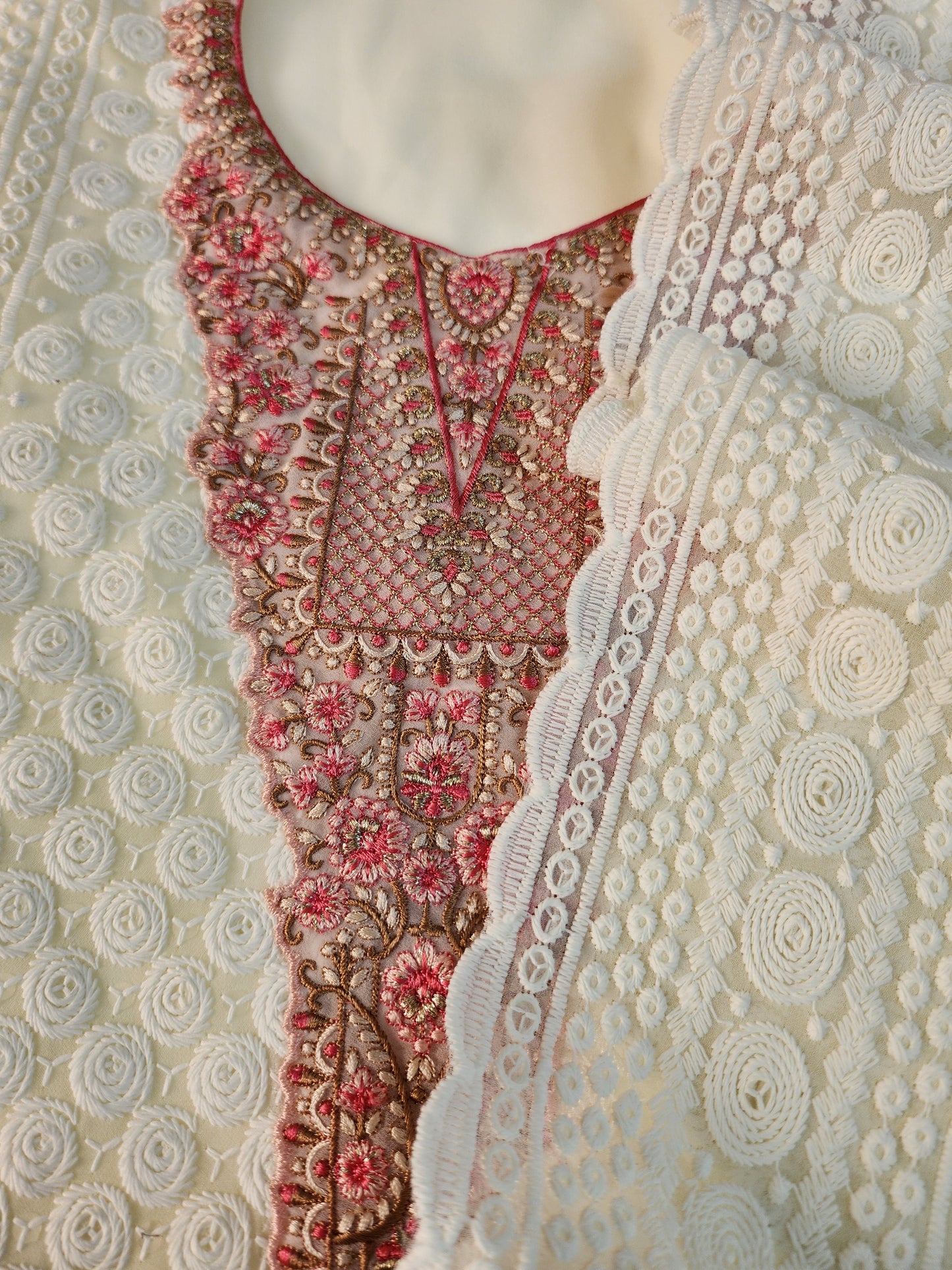 Pure Georgette chikankari suit with french knot work