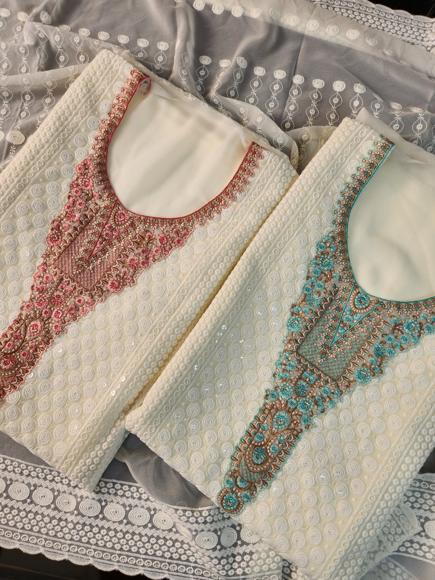 Pure Georgette chikankari suit with french knot work