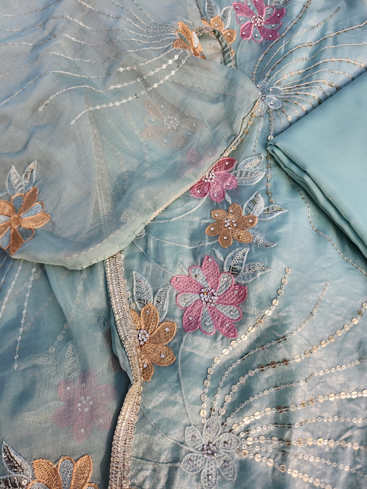 Pure Tissue silk suit with Turquoise Color