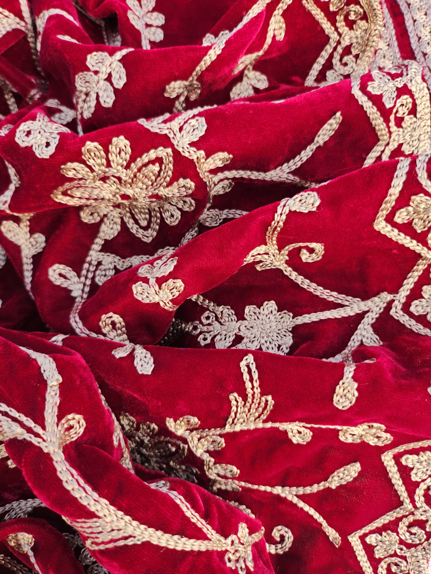 Pure Velvet 9000 Suit with Pure Resham Work Red Color