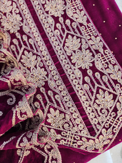 Pure Velvet 9000 Suit with Pure Resham Work Pink Color