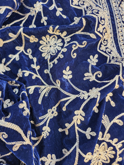 Pure Velvet 9000 Suit with Pure Resham Work Blue Color