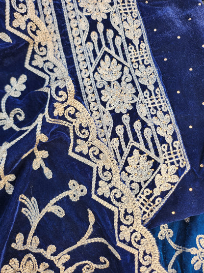 Pure Velvet 9000 Suit with Pure Resham Work Blue Color