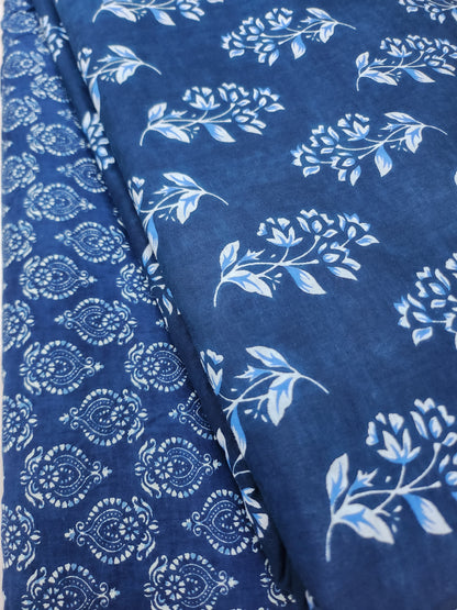 Cotton with Indigo Color Flower Hand Block Print