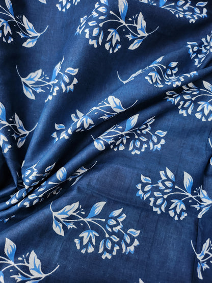 Cotton with Indigo Color Flower Hand Block Print