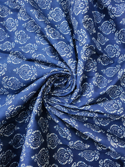 Cotton Suit Indigo Color with Floral Block Print