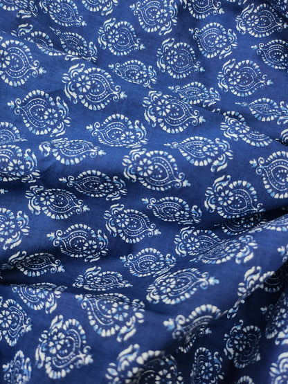 Cotton Suit Indigo Color with Floral Block Print