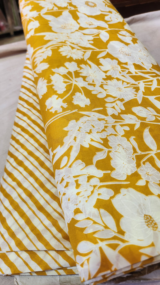 Cotton Suit Set Yellow Color with White Floral