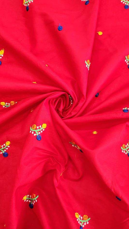 Pure Cotton With Kutch Embroidery Work Red