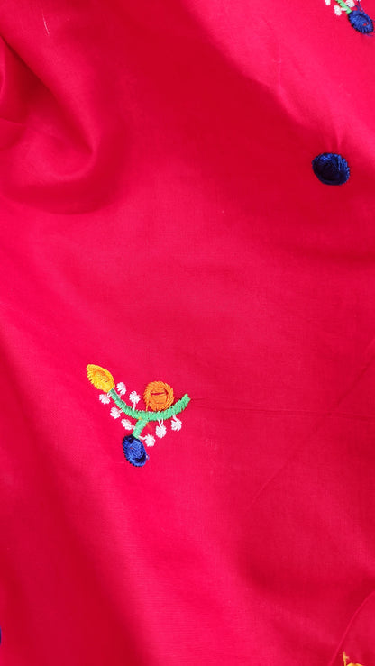 Pure Cotton With Kutch Embroidery Work Red