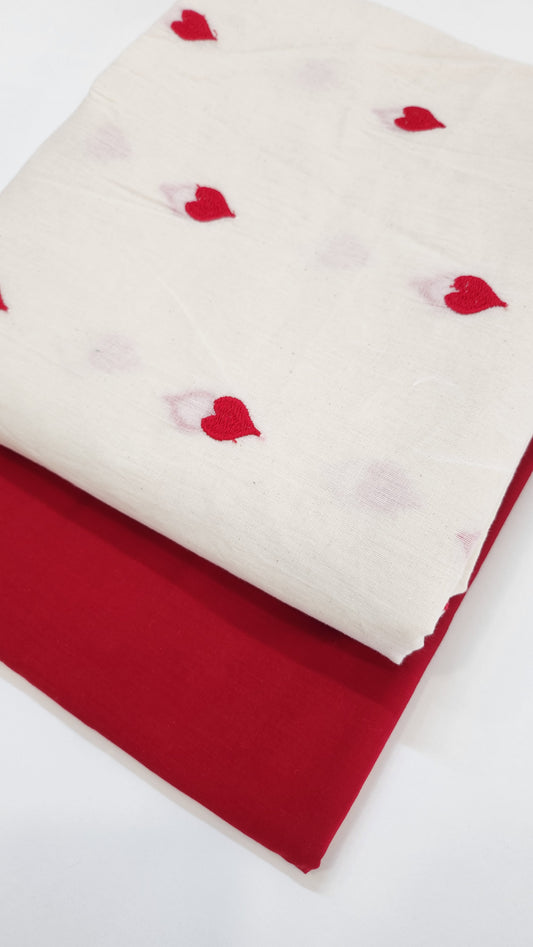 Kora Cotton Suit Sets With Embroidery Red Heart