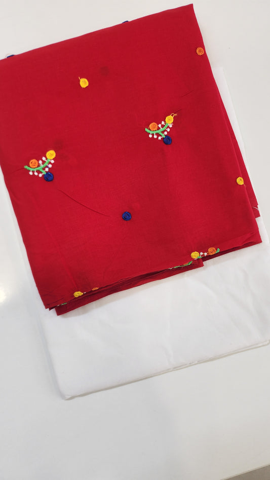 Pure Cotton Suit Sets With Kutch Embroidery Work Red