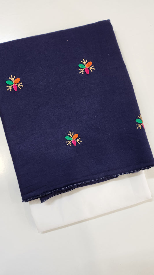 Pure Cotton Suit Sets With Kutch Embroidery Work Navy Blue