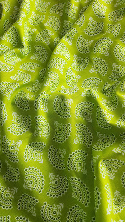 Green Color Pure Cotton fabric With White Small Floral butti Print