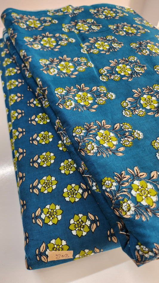 Royal Blue Pure Cotton Fabric With Small Floral Print