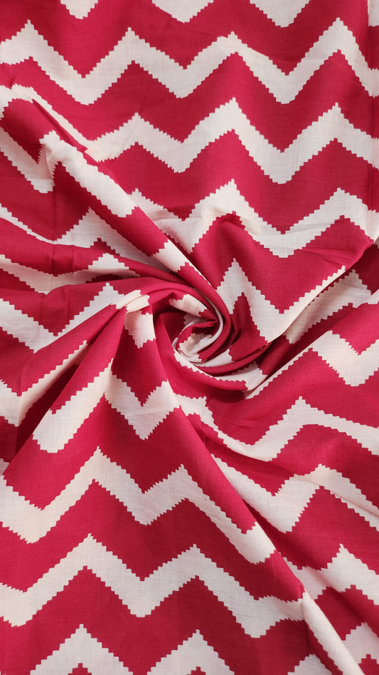 Red & white color Zigzag design with Pure cambric cotton