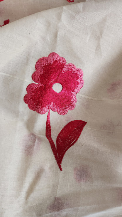 Pure Kora Cotton reddish Floral Embroidery With Daman Work