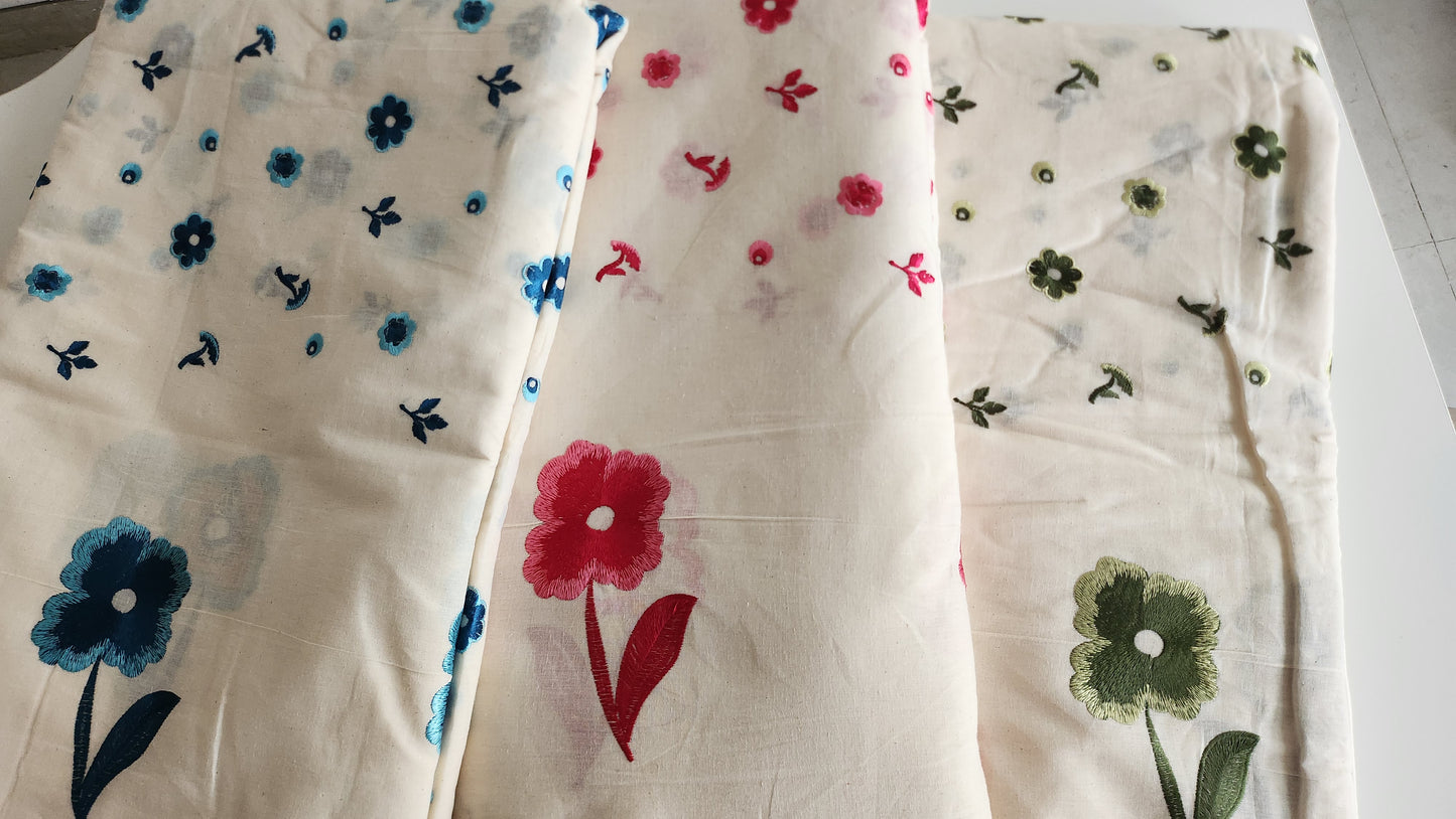 Pure Kora Cotton Floral Embroidery With Daman Work