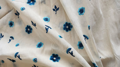 Pure Kora Cotton blue Floral Embroidery With Daman Work