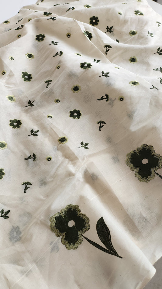 Pure Kora Cotton Floral Embroidery With Daman Work