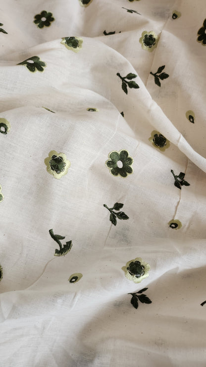 Pure Kora Cotton Floral Embroidery With Daman Work
