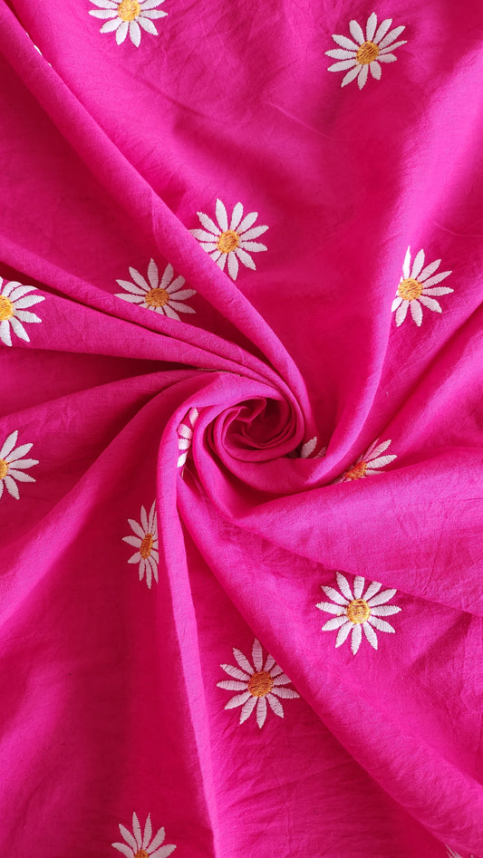 Pink pure Kora Cotton with Sun Flower Embroidery