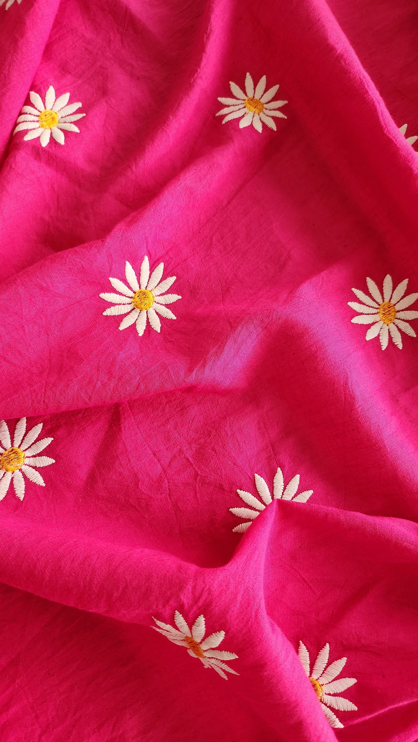 Pink pure Kora Cotton with Sun Flower Embroidery