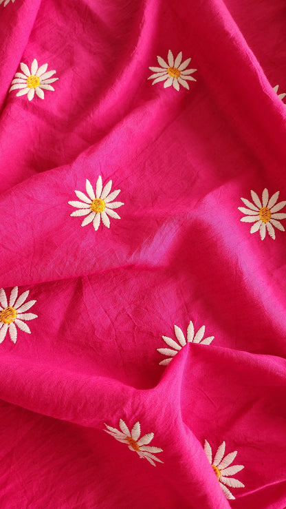Pink pure Kora Cotton with Sun Flower Embroidery