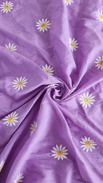 Purple Pure Kora Cotton with Sun Flower Embroidery