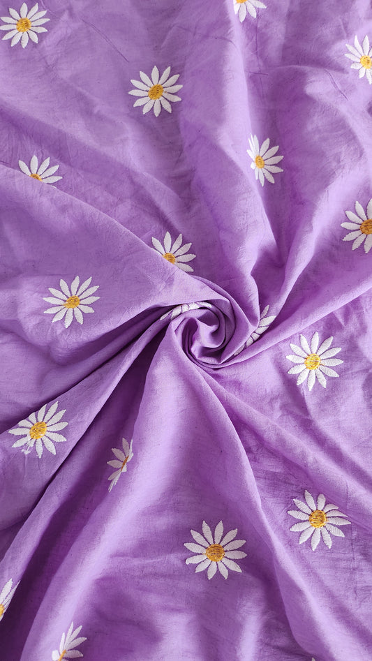 Purple Pure Kora Cotton with Sun Flower Embroidery